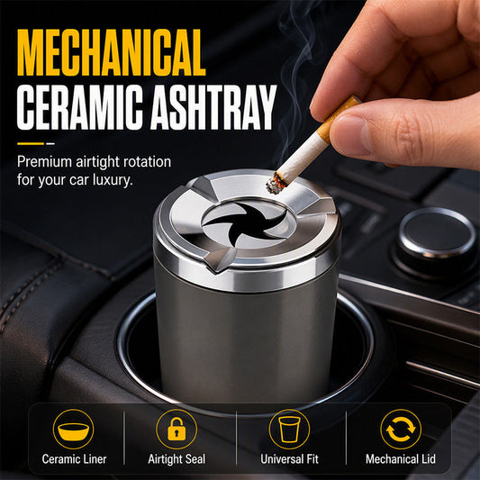 🚗Rotating Car Ashtray with Ceramic Inner Liner, Mechanical Airtight Lid Car Cup‑Holder Ashtray