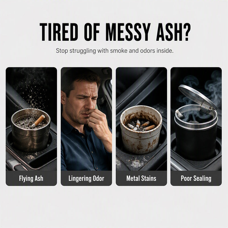 🚗Rotating Car Ashtray with Ceramic Inner Liner, Mechanical Airtight Lid Car Cup‑Holder Ashtray