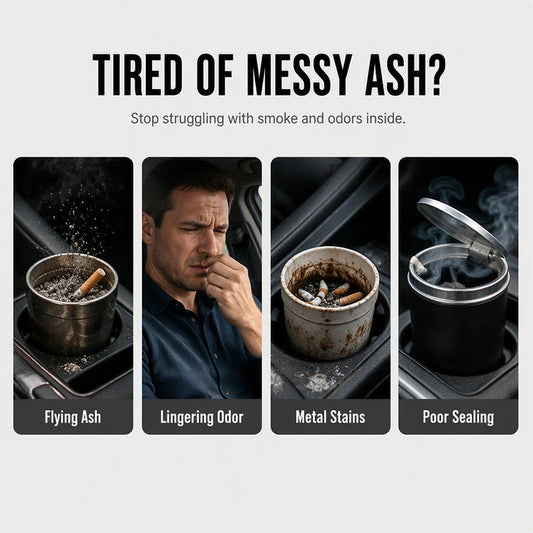 🚗Rotating Car Ashtray with Ceramic Inner Liner, Mechanical Airtight Lid Car Cup‑Holder Ashtray
