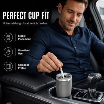 🚗Rotating Car Ashtray with Ceramic Inner Liner, Mechanical Airtight Lid Car Cup‑Holder Ashtray