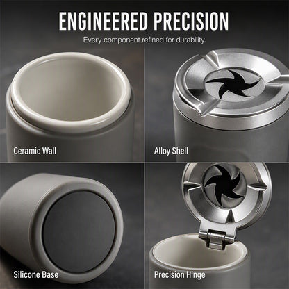 🚗Rotating Car Ashtray with Ceramic Inner Liner, Mechanical Airtight Lid Car Cup‑Holder Ashtray