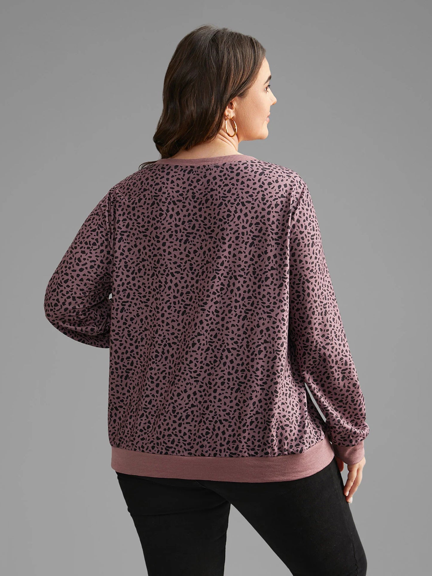 Leopard Print Crew Neck Stretchy Sweatshirt