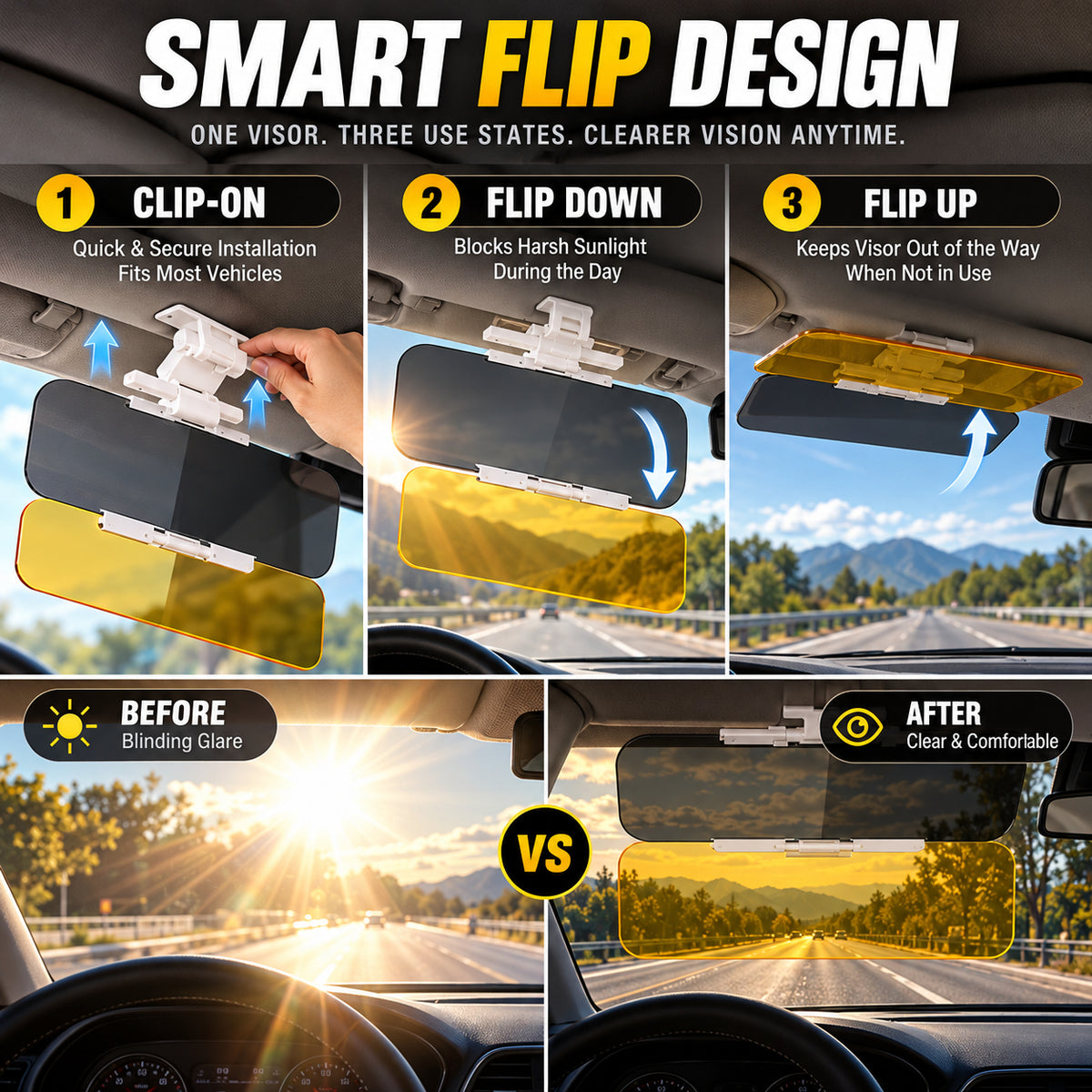 Universal HD Anti-Glare Car Visor for Day & Night