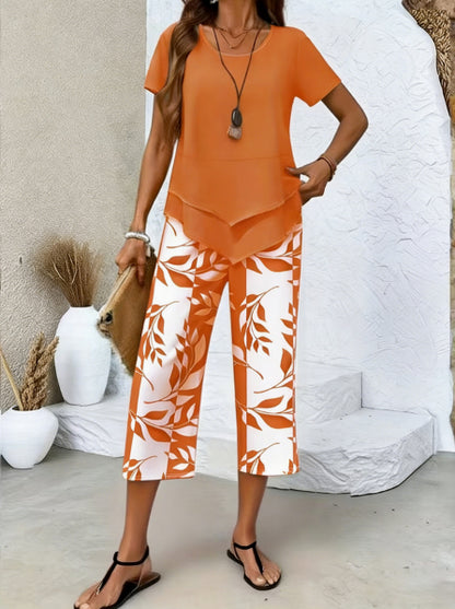 🔥40% OFF for a limited time🔥Casual Round Neck Layered Tunic Top and Wide Leg Pants Set