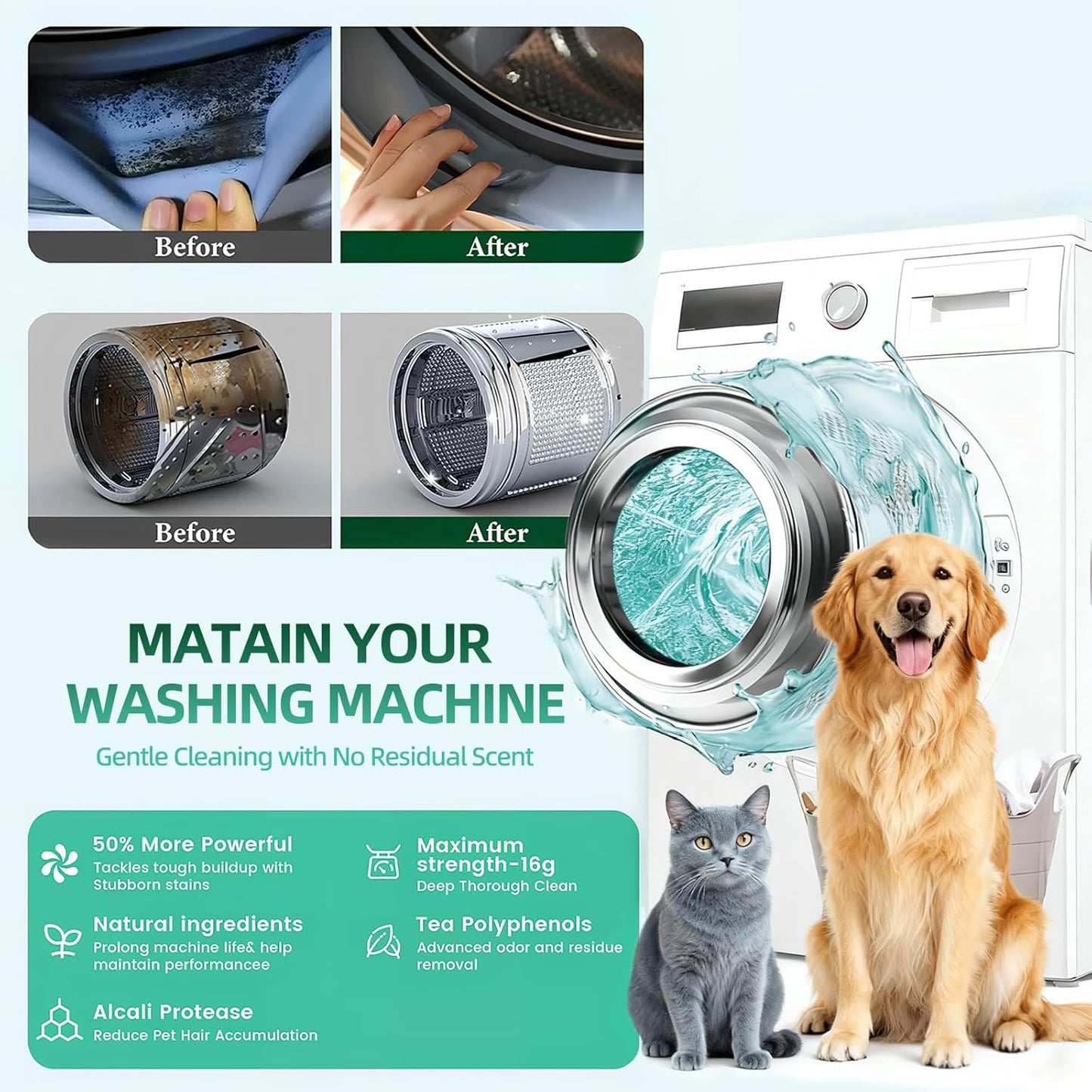 Washing Machine Cleaner Tablets,Ideal for pet owners and large households